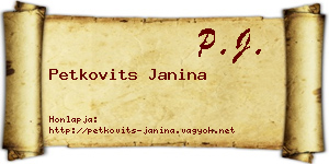 Petkovits Janina névjegykártya
